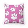 Dog Pet Footprints Pink Polyester Square Pillow