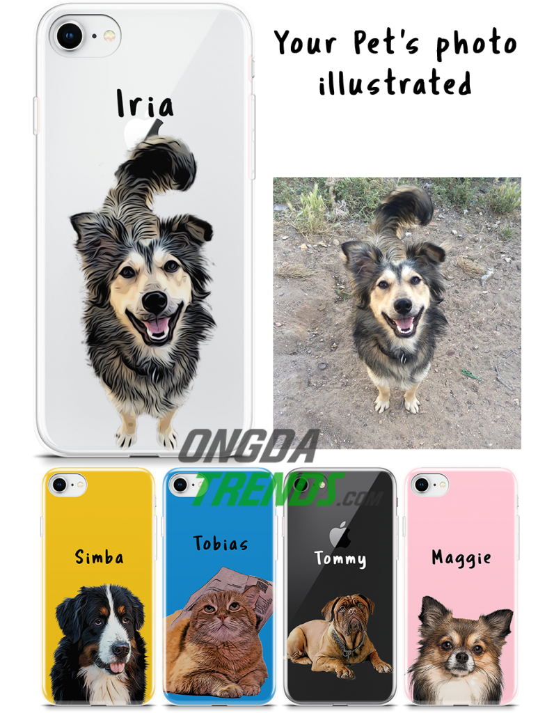 custom phone case dog cat photo illustrated pet cartoon